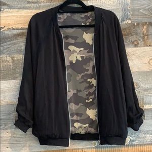 Reversible Black And Camo Bomber Jacket